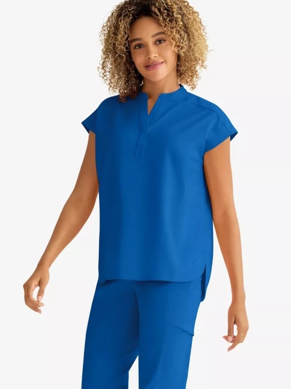 healing hands Electric Blue Split-Neck Cap Sleeve Tunic
